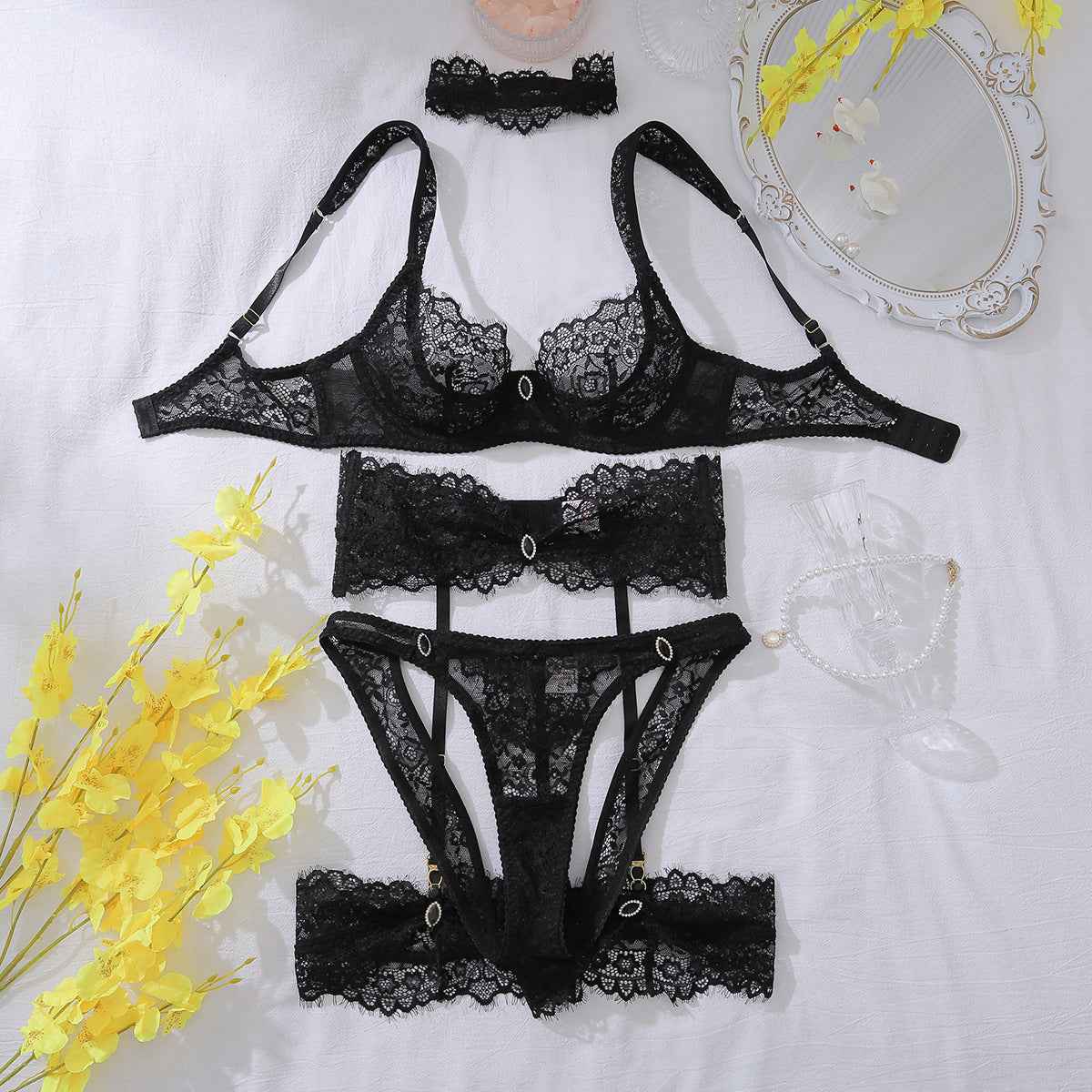 Elegant Black Floral Lace Sculpting Set