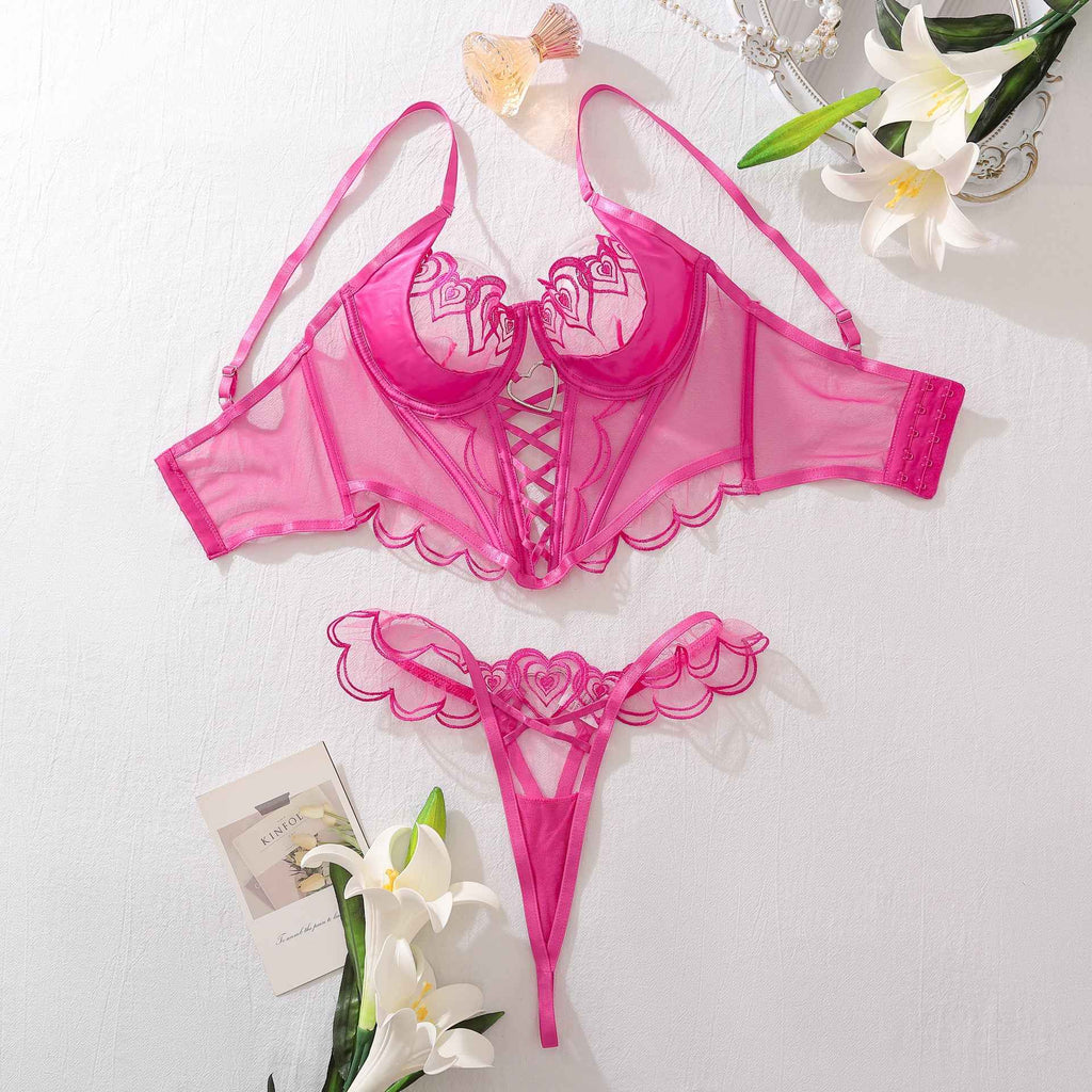 Sheer Lace-Up Heart Lingerie Set