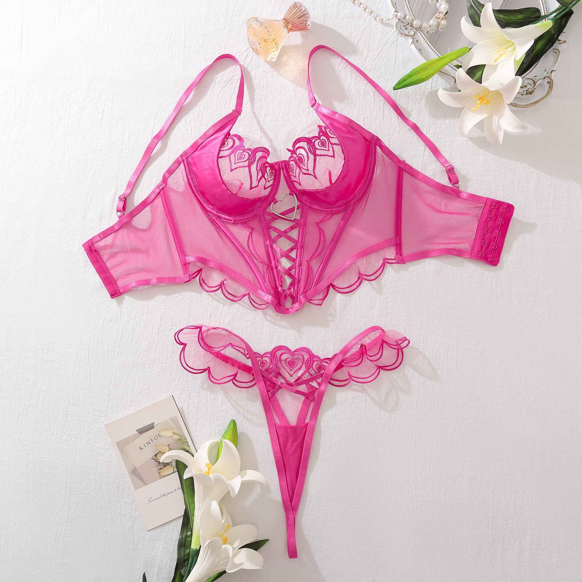 Sheer Lace-Up Heart Lingerie Set