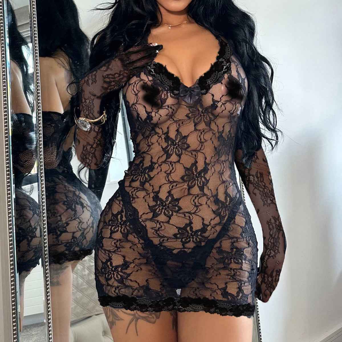 Lace Allure Bodysuit with Gloves