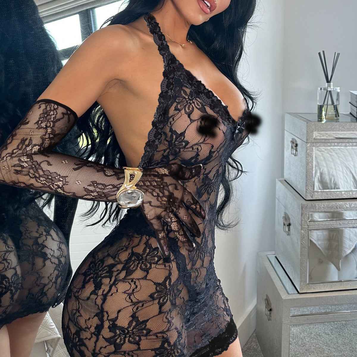 Lace Allure Bodysuit with Gloves