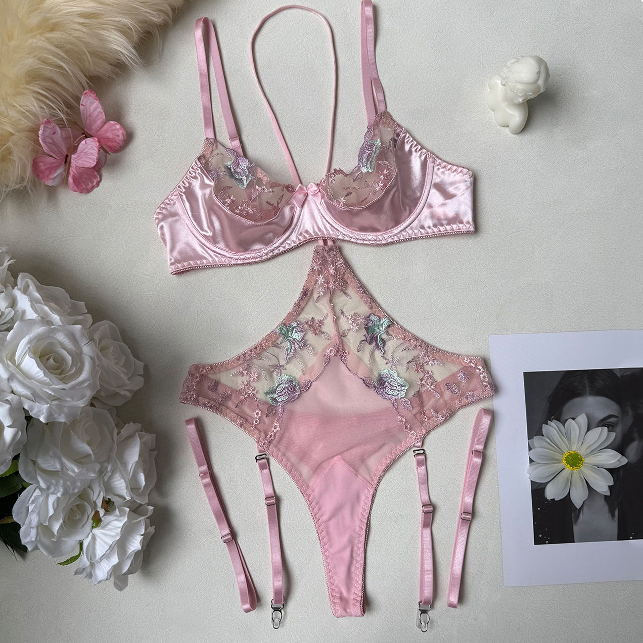 Garden Bloom Embroidered Teddy Set