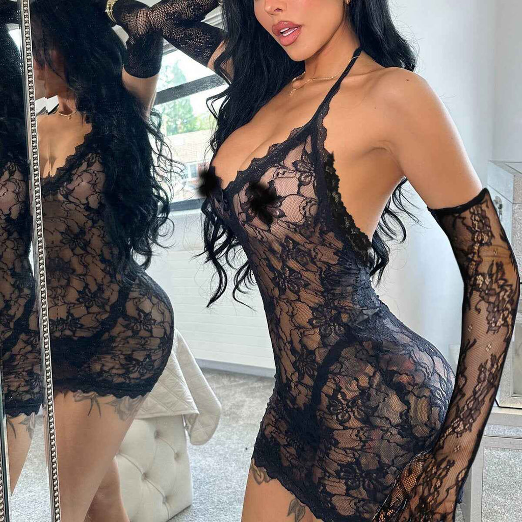 Lace Allure Bodysuit with Gloves
