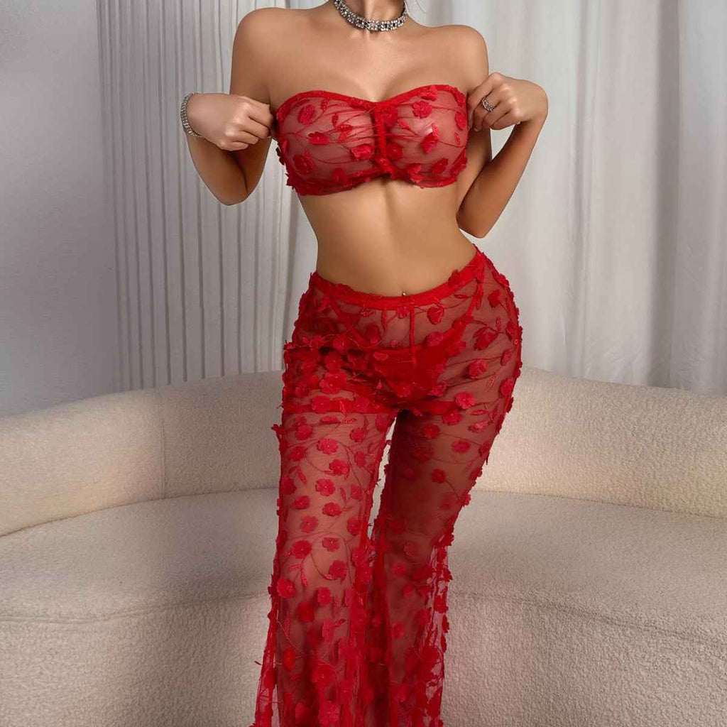 Crimson Sheer Lace Body-Shaping Set