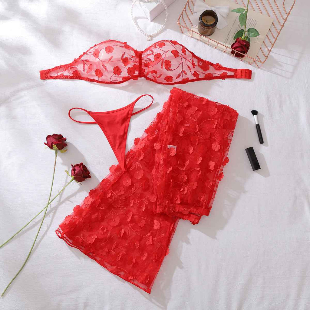 Crimson Sheer Lace Body-Shaping Set