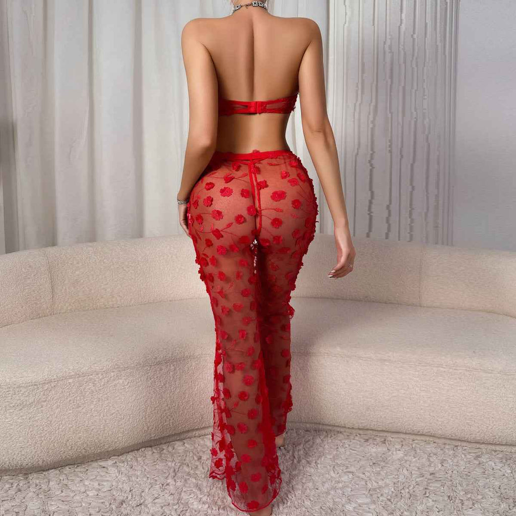 Crimson Sheer Lace Body-Shaping Set