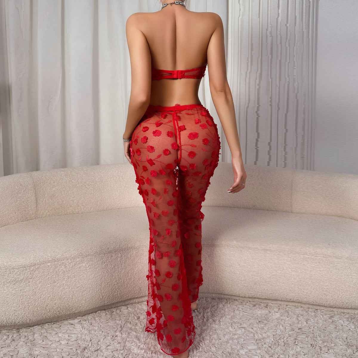 Crimson Sheer Lace Body-Shaping Set